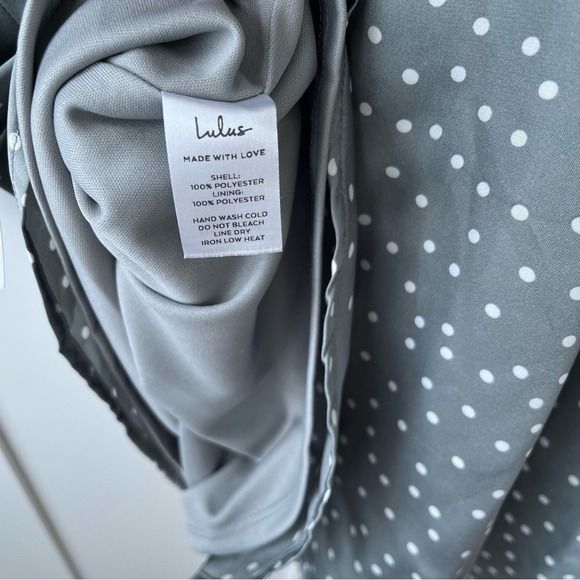 Lulus Spot in My Heart Sage Grey Polka Dot Satin Cowl Neck Mini Dress small NWT‎ - Picture 16 of 16